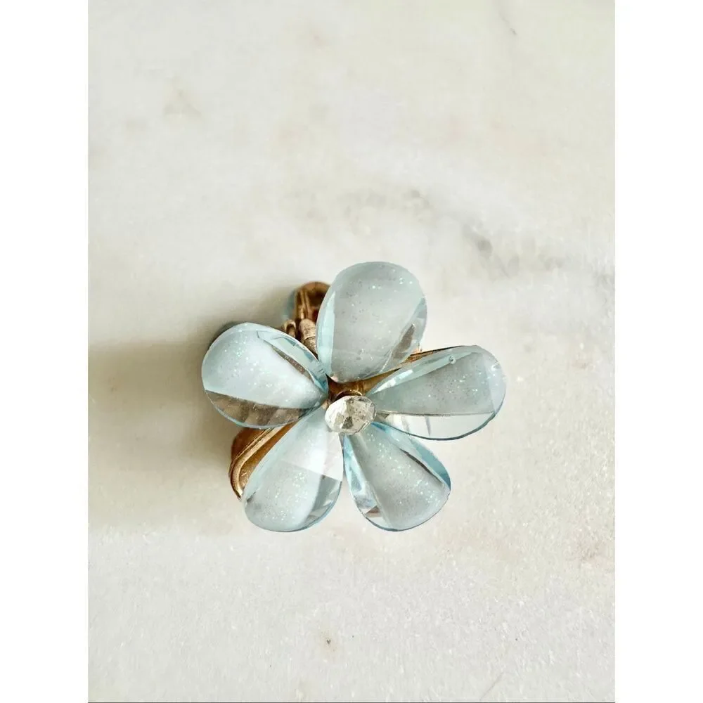 Delicate light blue sparkly flower hair clip